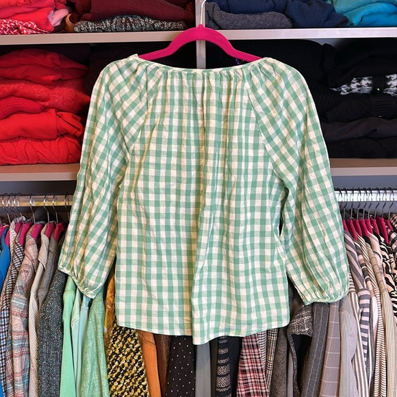 A.N.A. green/white gingham 3/4 sleeve scoop neck top size S - Picture 3 of 3